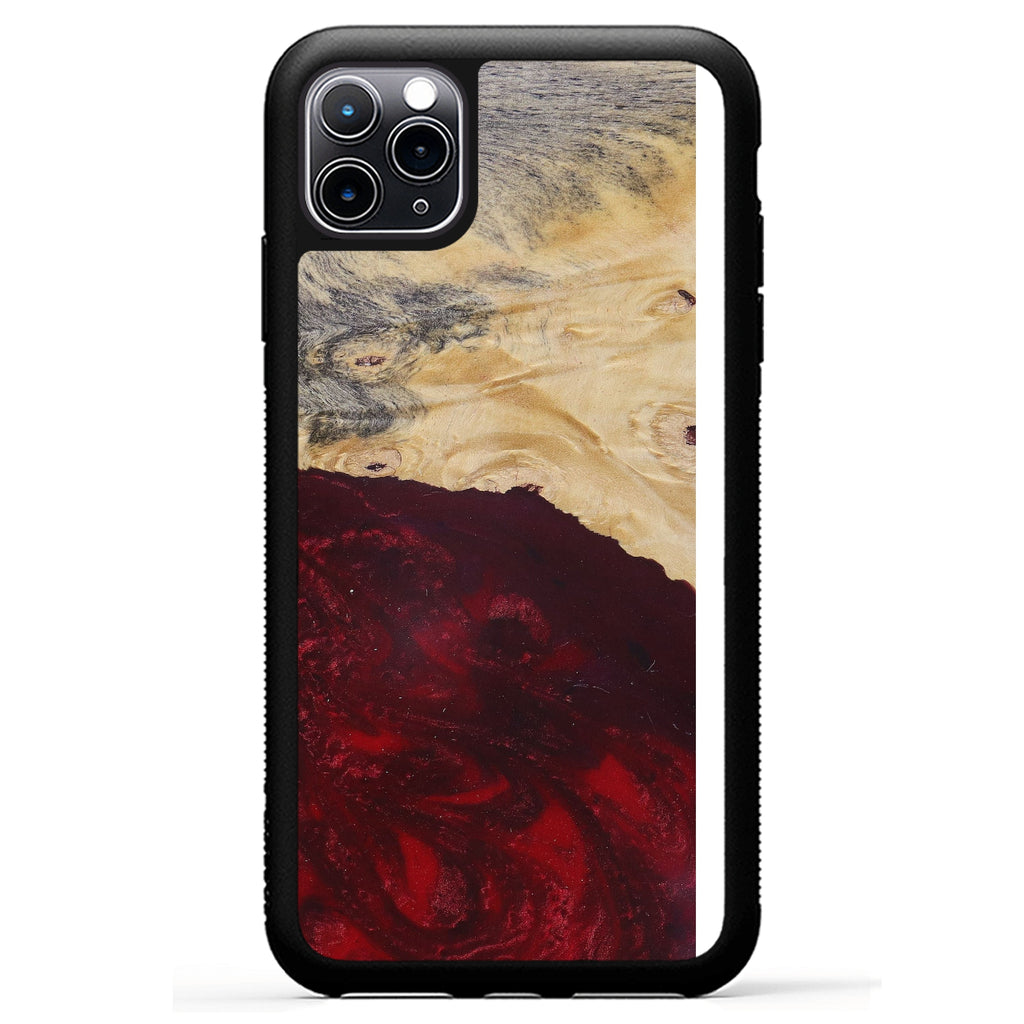 iPhone 11 Pro Max Wood+Resin Phone Case - Mail (Dark Red, 380576)