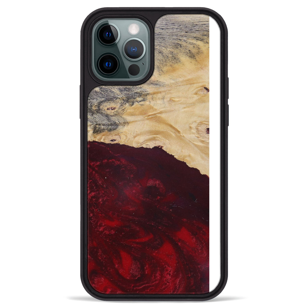 iPhone 12 Pro Max Wood+Resin Phone Case - Mail (Dark Red, 380576)