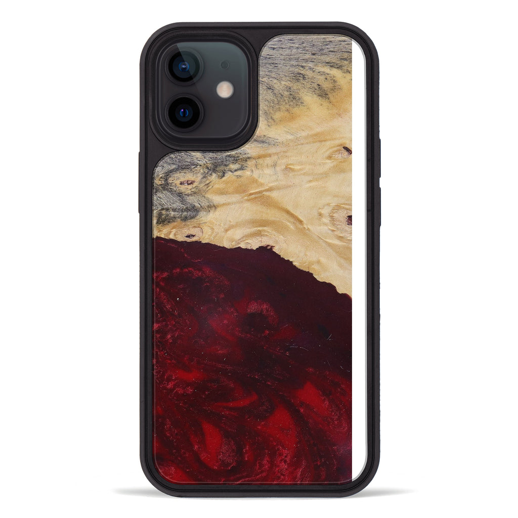 iPhone 12 Wood+Resin Phone Case - Mail (Dark Red, 380576)