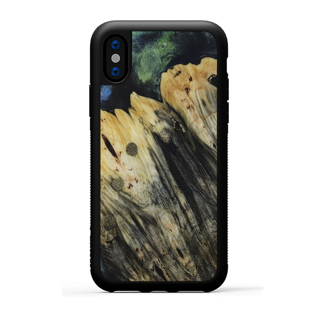 iPhone X Wood+Resin Phone Case - Karia (Teal & Gold, 450115)