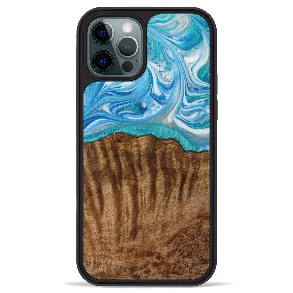 iPhone 12 Pro Max Wood+Resin Phone Case - Sheena (Light Blue, 387907)