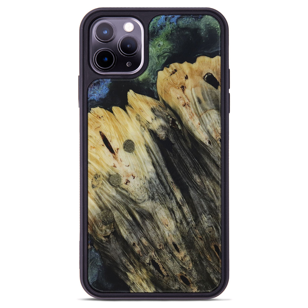 iPhone 11 Pro Max Wood+Resin Phone Case - Karia (Teal & Gold, 450115)